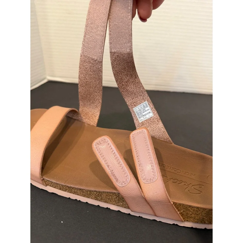 Skechers New Peach Tan Memory Foam Triple Straps 2 Adjustable Slide Sandals 11